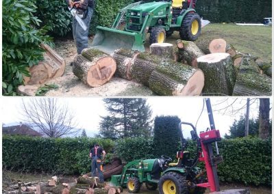 Coupe et fendage du bois après abattage